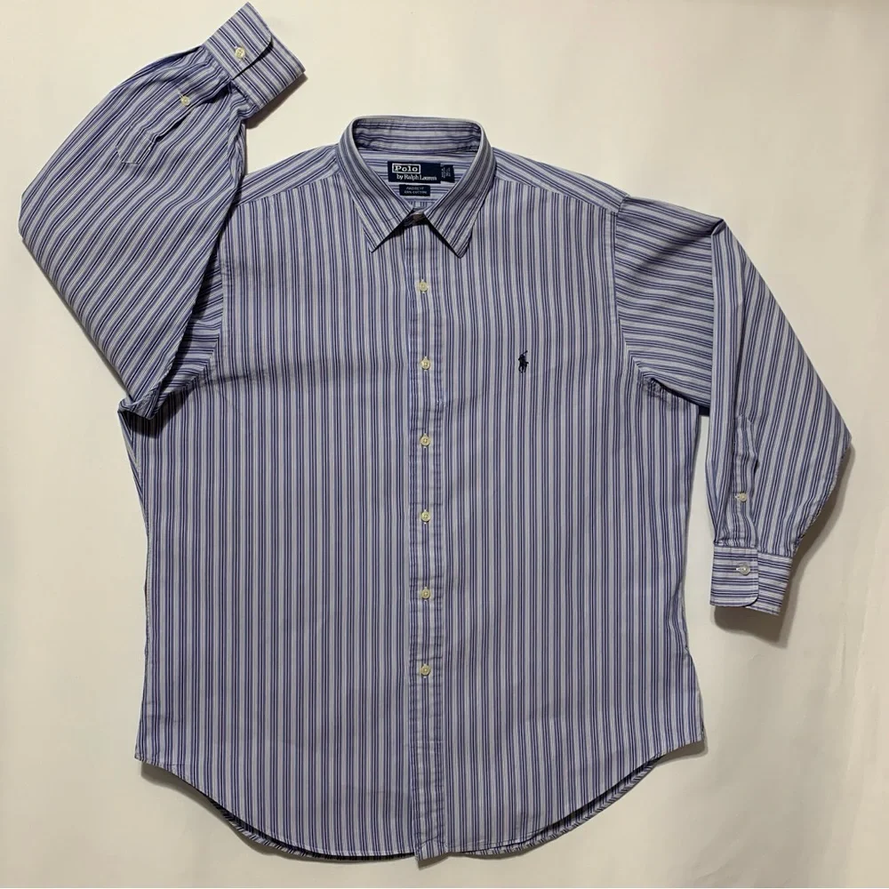 Polo Ralph Lauren Dress Shirt Andrew Striped Long Sleeve Mens Size 16.5 32/33‎